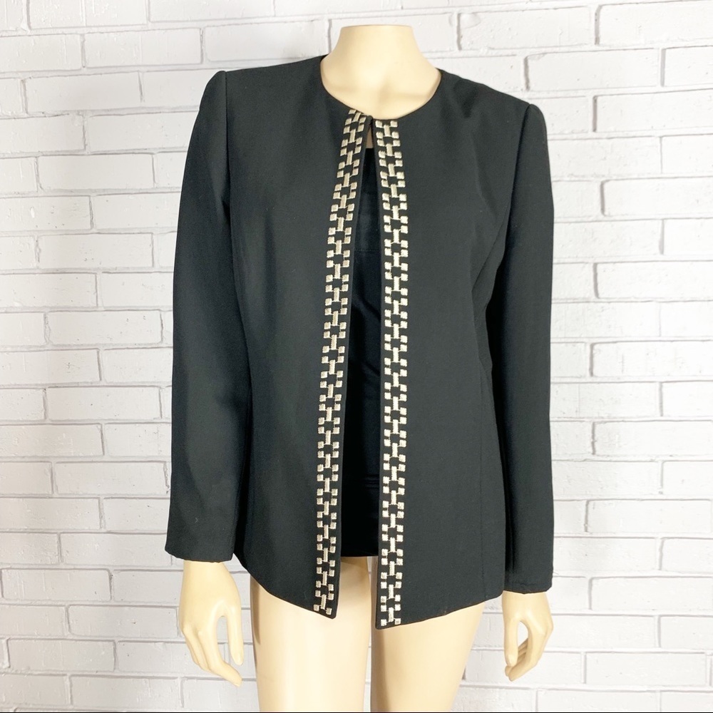 Tahari ASL Collarless Black Blazer Gold DetailTrim